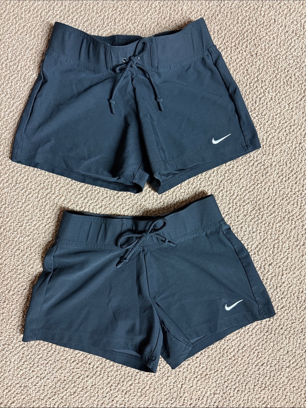 Nike Women's Black Athletic Shorts with White Swoosh
